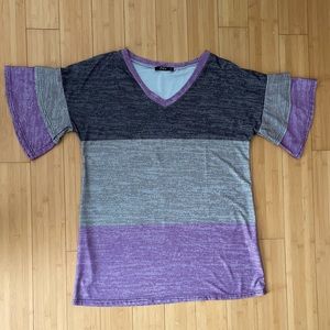 NWOT Gray & Lavender Striped Tunic W/Tiered Ruffle Sleeves